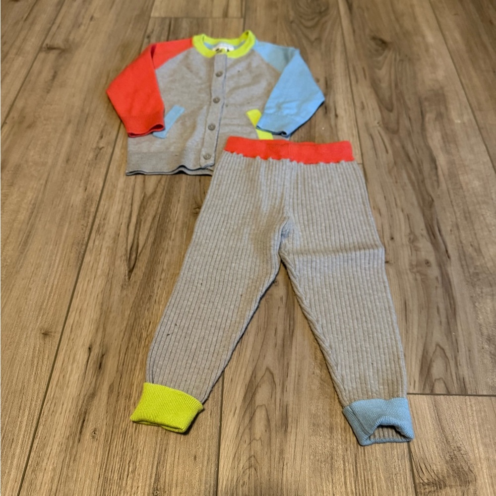 Kids Colorblock Knit Matching Set - Gray with Neon Accents
